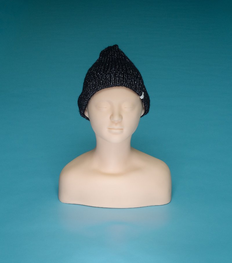 Silver - black GA03 hand-woven wool cap - หมวก - ผ้าฝ้าย/ผ้าลินิน สีดำ