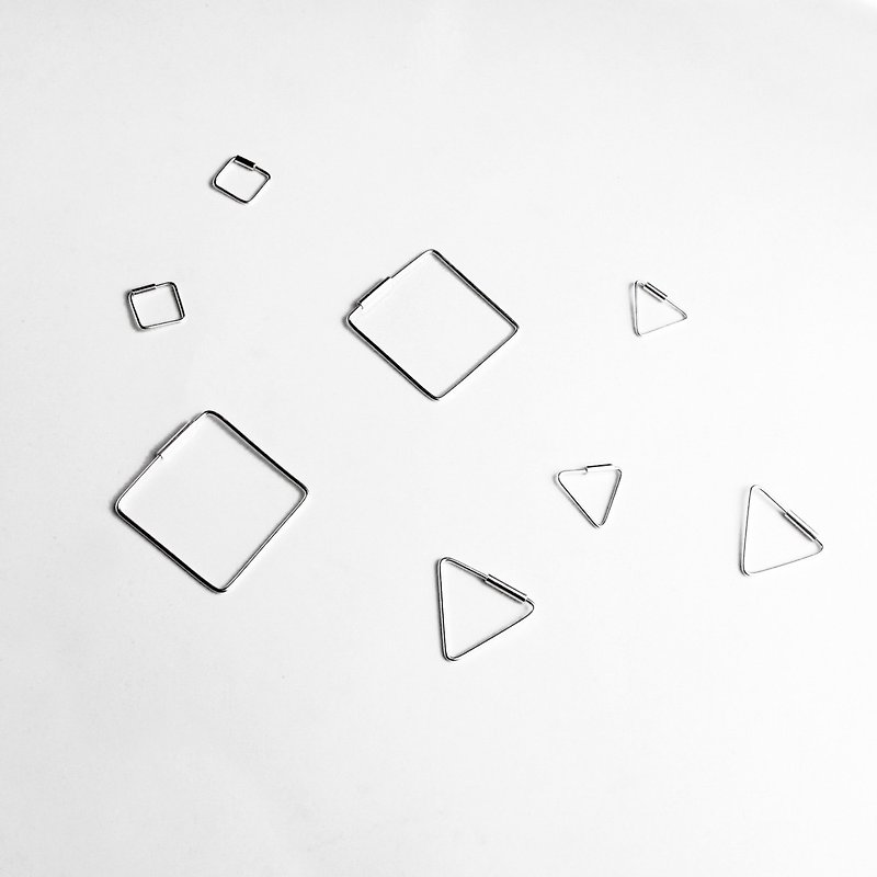 Geometric Geometry Square/Triangle sterling silver wire earring set (2in1) - Earrings & Clip-ons - Sterling Silver Silver
