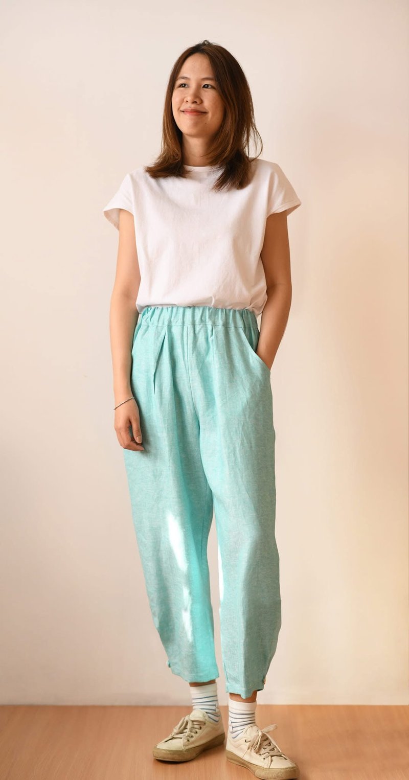 Bright blue balloon pants - 女上衣/長袖上衣 - 亞麻 