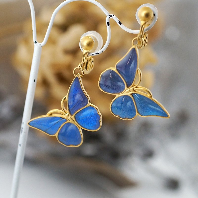 Morpho butterfly antique Clip-On pair - Earrings & Clip-ons - Other Metals Blue