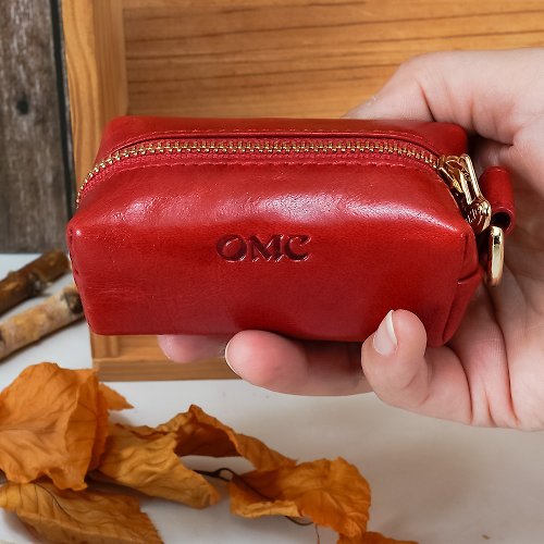 OMC 義大利植鞣革嬌點牛皮零錢包-小款(紅色)