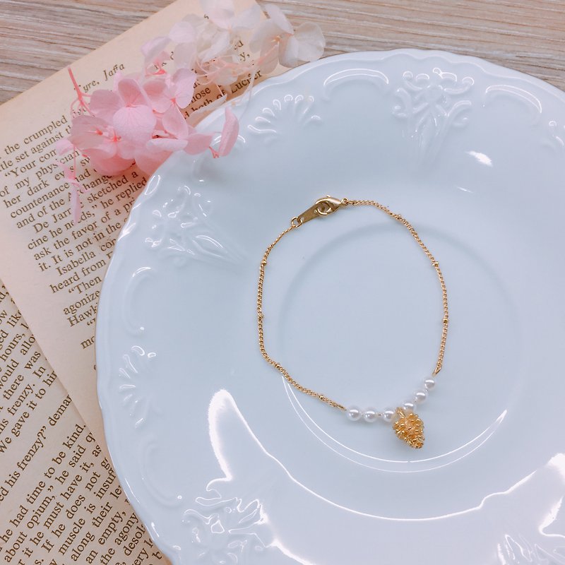 松果珍珠黃銅細鍊 - 手鍊/手環 - 寶石 白色