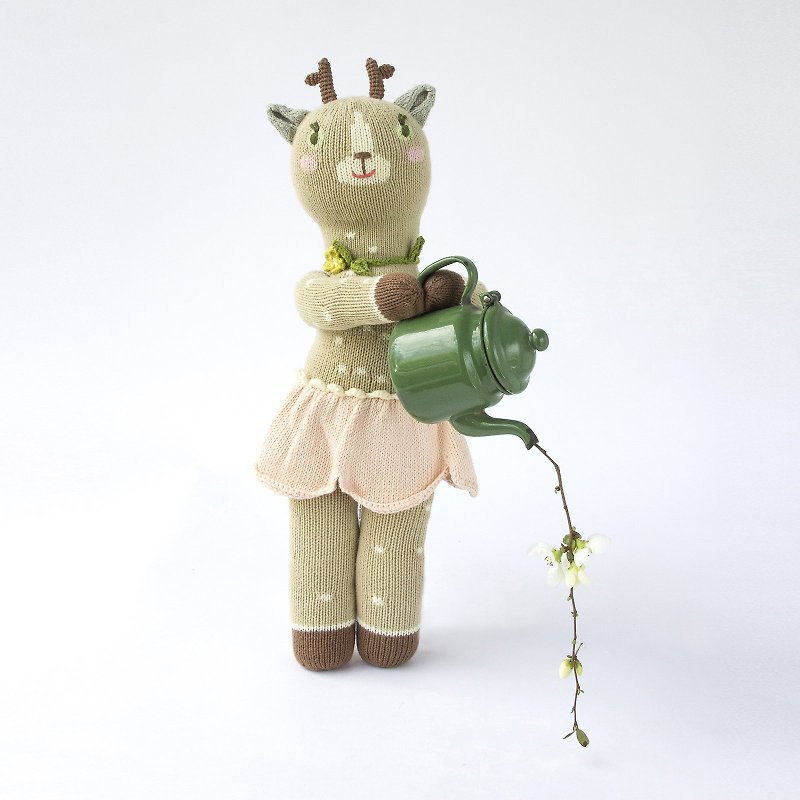 United States Blabla Kids | Cotton Knit Doll (Big only) Pink Skirt Khaki Elk 1-04-048 - Stuffed Dolls & Figurines - Cotton & Hemp Khaki