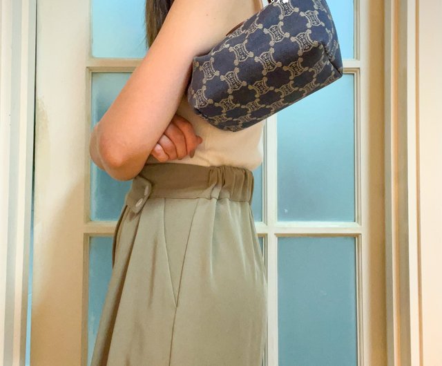 バッグ Vintage Celine Denim Triomphe Handbag Japan】Authentic Vintage CELINE Triomphe Denim Lunch Box Bag