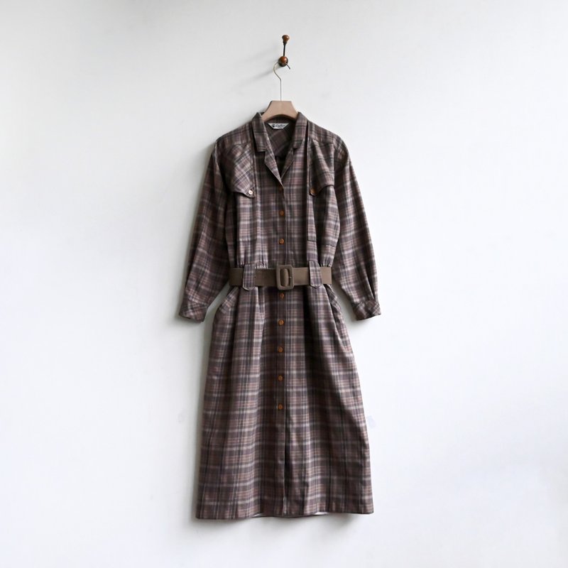 [Egg Plant Vintage] Forest Story Plaid Suede Vintage Dress - One Piece Dresses - Other Man-Made Fibers 