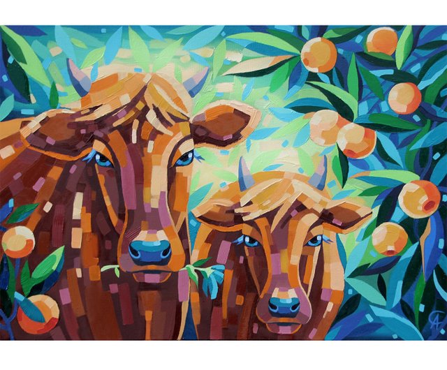 キャンバス 油絵　専用　カラフルCOWS   　5 Amazon.com: Leisure Arts Paint Cow Diamond Art KIT 12