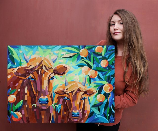 キャンバス 油絵　専用　カラフルCOWS   　5 Amazon.com: Leisure Arts Paint Cow Diamond Art KIT 12