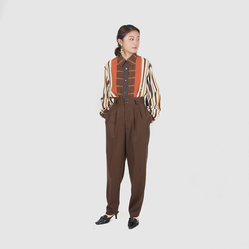 [Egg plant ancient] Showa Garden high waist vintage old pants - Women's Pants - Polyester 