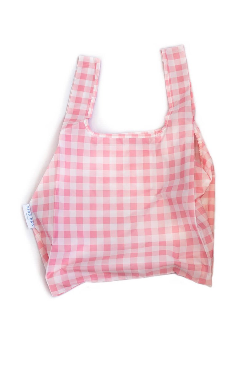 British Kind Bag-Environmental Storage Shopping Bag-Medium-Pink and White Plaid - กระเป๋าถือ - วัสดุกันนำ้ สึชมพู