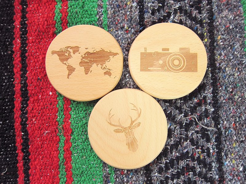 Chainloop TAB top beech coaster cultural and creative log laser engraving life healing small objects - Coasters - Wood 