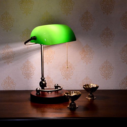 DREAM LIGHTS LIGHTING 經典木座綠色 銀行桌燈 桌燈 書桌燈 檯燈 閱讀燈 手工玻璃6071-1