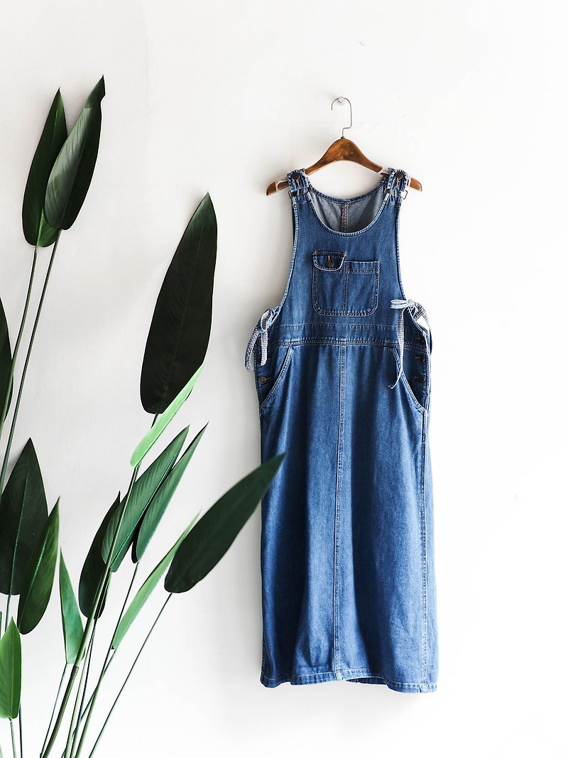 Hokkaido sea blue tie rope spring and summer festival antiques one-piece tannins long skirt overalls dress - One Piece Dresses - Cotton & Hemp Blue