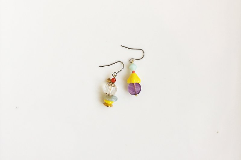 Early morning color glass beaded earrings - Earrings & Clip-ons - Gemstone Purple