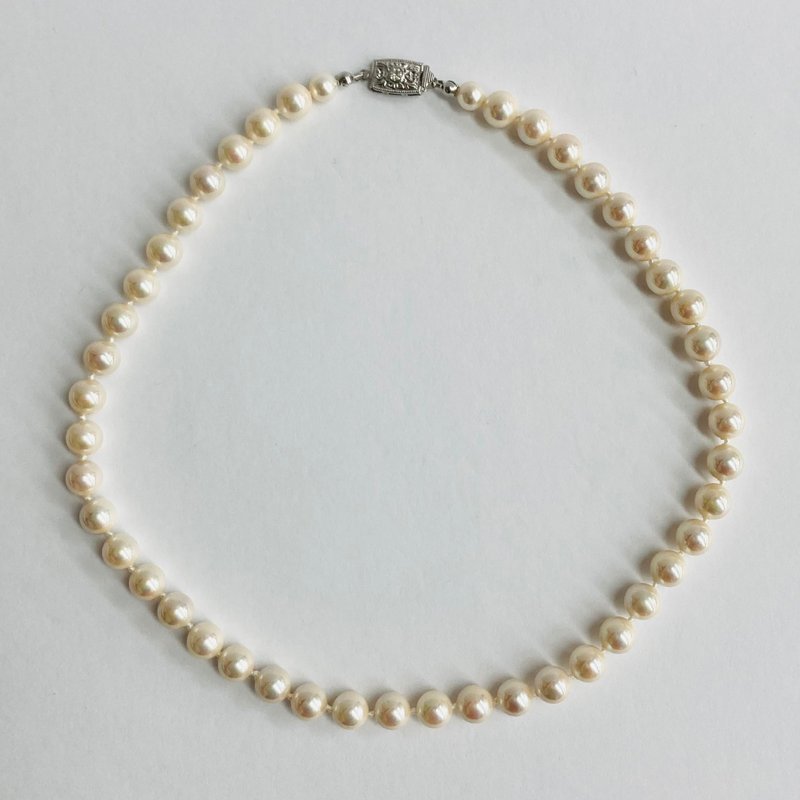 Shell polished pearl all knot necklace M/8mm45cm/beige cream/made in Japan - สร้อยคอ - เปลือกหอย สีทอง