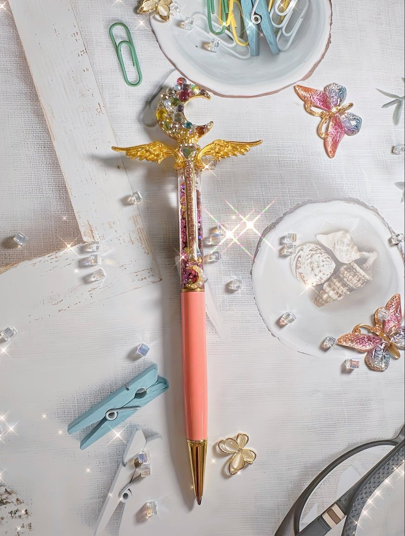 Handmade sticky diamond penHandmade moon ballpoint pen - ปากกา - เครื่องเพชรพลอย สึชมพู