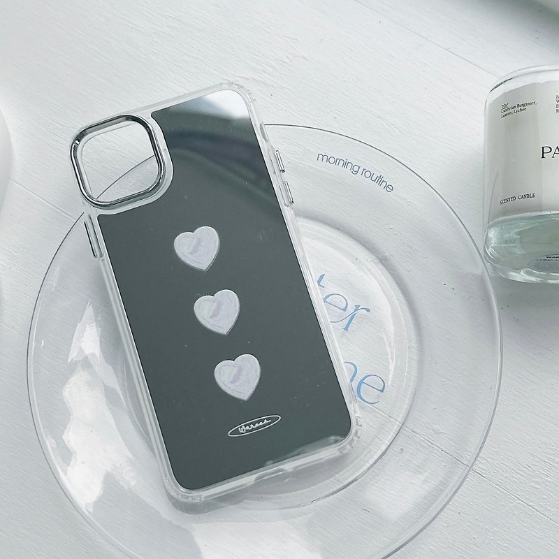 幻彩愛心加厚防摔金屬按鈕鏡面手機保護殼 - 手機殼/手機套 - 塑膠 銀色