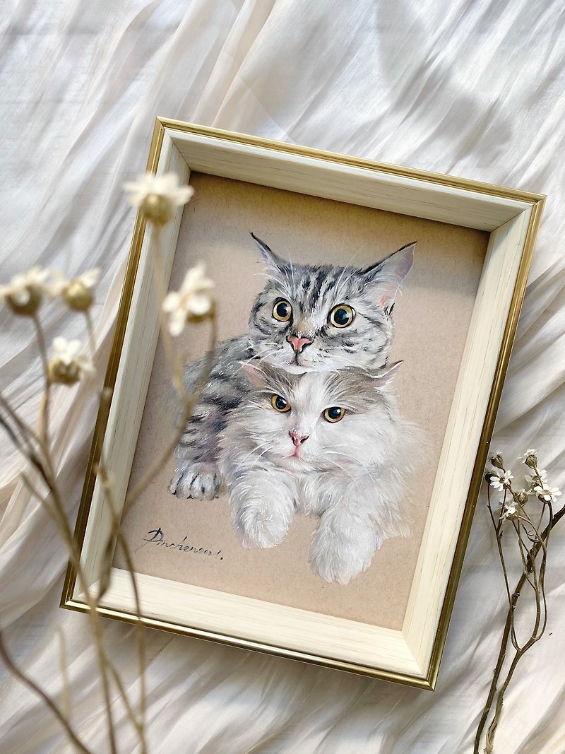 Customization・Pet portraiture・Hand-painted warm brown・Two - Customized Portraits - Paper Multicolor