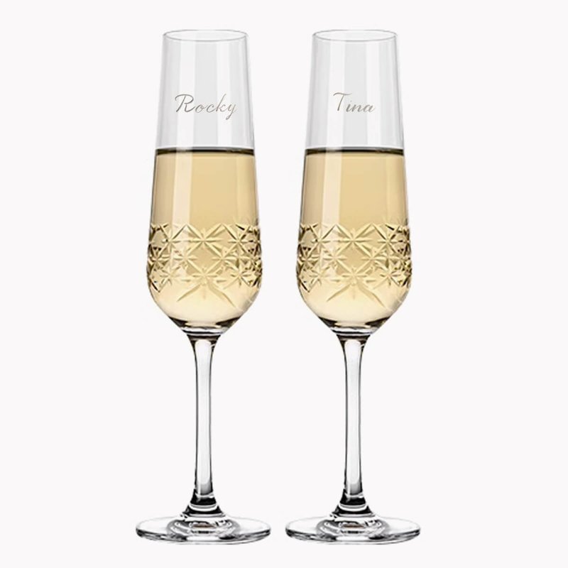 (一對價)200cc【捷克Bohemia】雪冬銀河香檳對杯 星光結婚送禮 - 酒杯/酒器 - 玻璃 透明