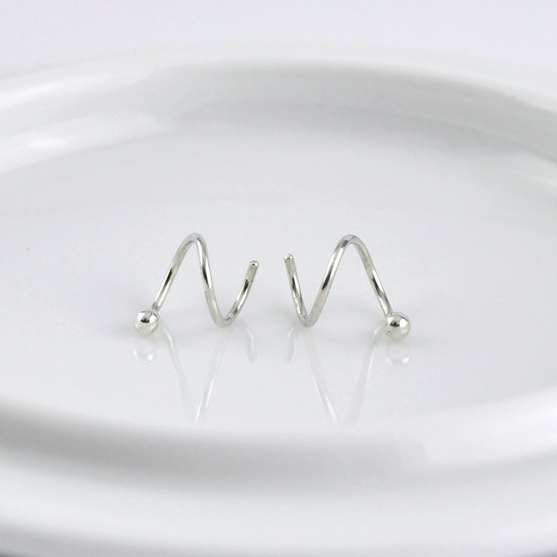 Ball Hoop Double pierced earring(Hoop diameter 6mm),Sterling Silver - ต่างหู - เงินแท้ สีเงิน