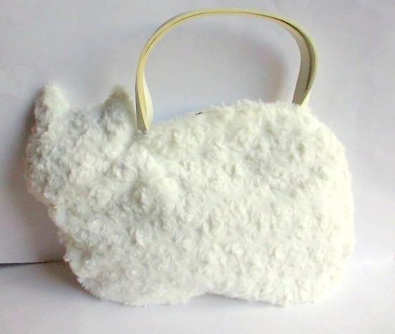 Cat Bag * Fluffy Fur Mass White Cat - กระเป๋าถือ - ผ้าฝ้าย/ผ้าลินิน ขาว