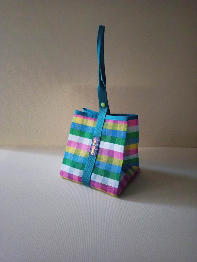 Qie Zhi Dang Dang Qiao Bag_Pink Check Qie Zhi_Blue Ribbon - กระเป๋าถือ - ไนลอน สีดำ