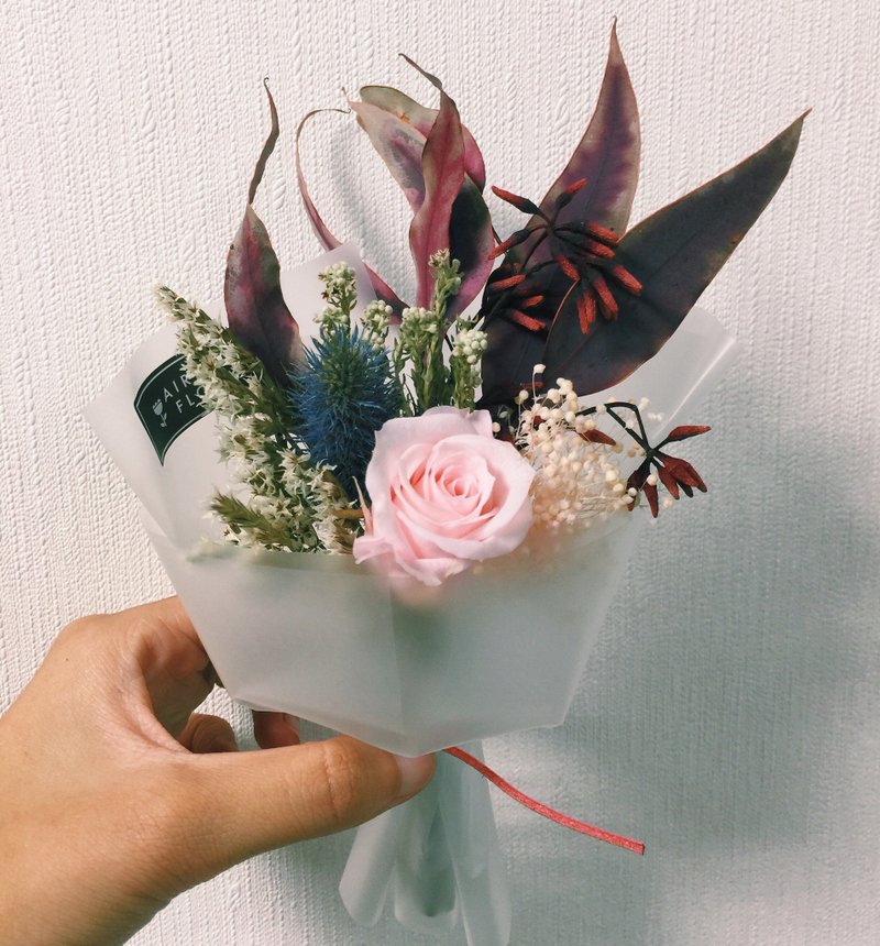 「不管，我想待在你身邊」| 西洋情人節禮物 迷你永生花&乾燥花束 - 盆栽/植栽 - 植物．花 粉紅色