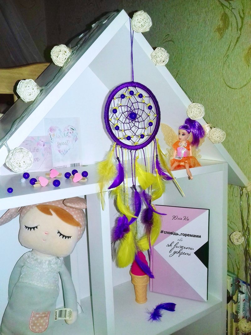 小型捕夢網紫色和黃色，幼兒園用捕夢網 - 壁貼/牆壁裝飾 - 其他材質 紫色