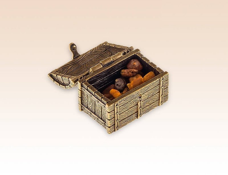 Chest with amber Miniature Bronze Figurine art sculpture handmade statue Gift - Items for Display - Other Metals 