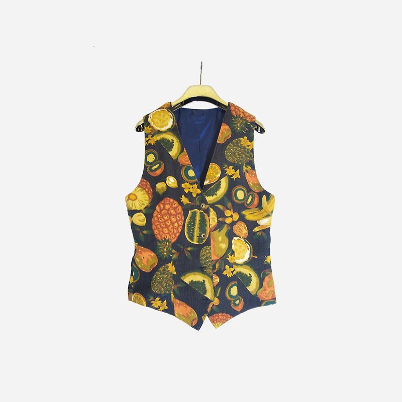 Dislocation vintage / fruit painting vest no.984 vintage - Women's Vests - Other Materials Orange
