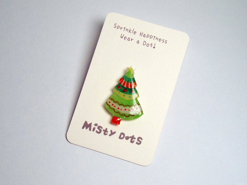 【Misty Dots 】MDB08 小樹胸針/ 925銀/ 手工禮物/ 客製化 - 胸針 - 塑膠 綠色