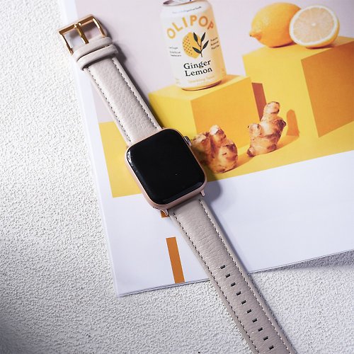 W.WEAR 時間穿搭 Apple watch - 【初夏上市】同色荔枝皮車線真皮蘋果錶帶
