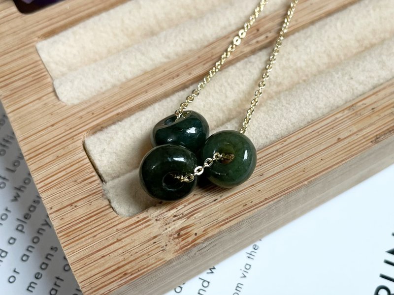 Natural Burmese A-grade Jade Ping An Buckle Necklace - Necklaces - Jade Black