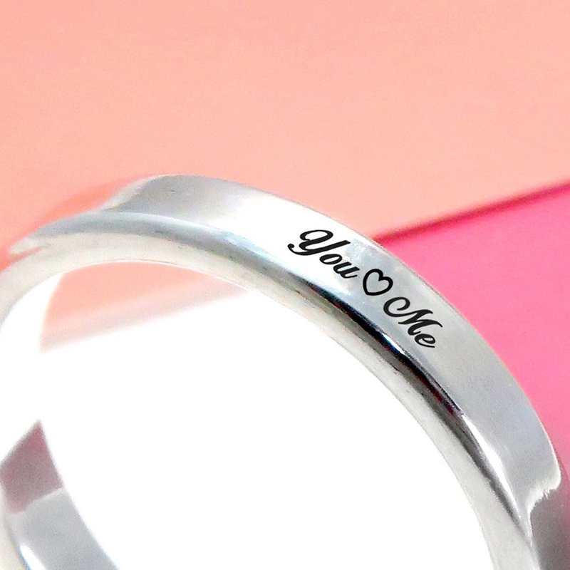 情人節限定。訂製戒指 3mm 質感刻字戒 純銀客製化戒指 - 戒指 - 其他金屬 銀色