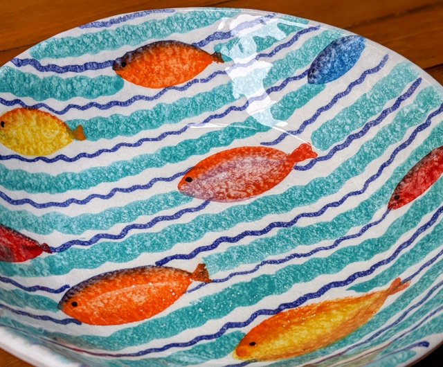 イタリア製手描き魚の特大ボウル イタリア製手描き魚の特大ボウル