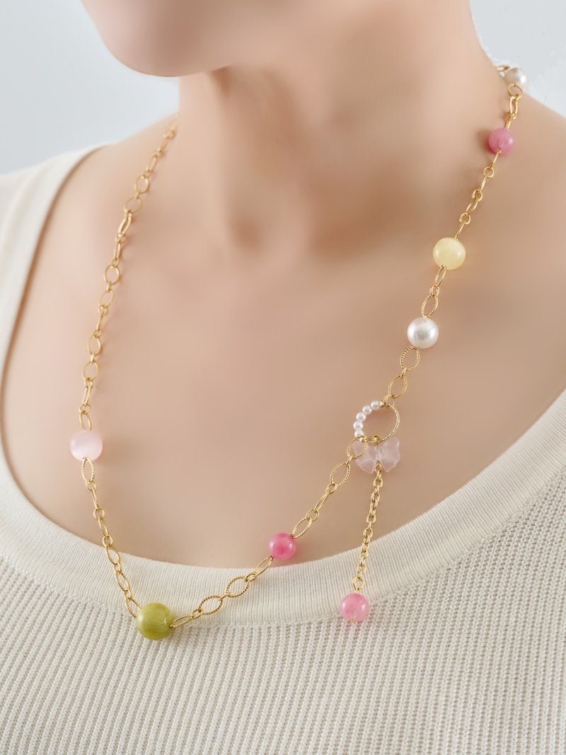 Goddess Hebe ~ Corolla Series Xiu Jade Strawberry Crystal Necklace ~ Customized Gift Recommendation - Necklaces - Jade Pink