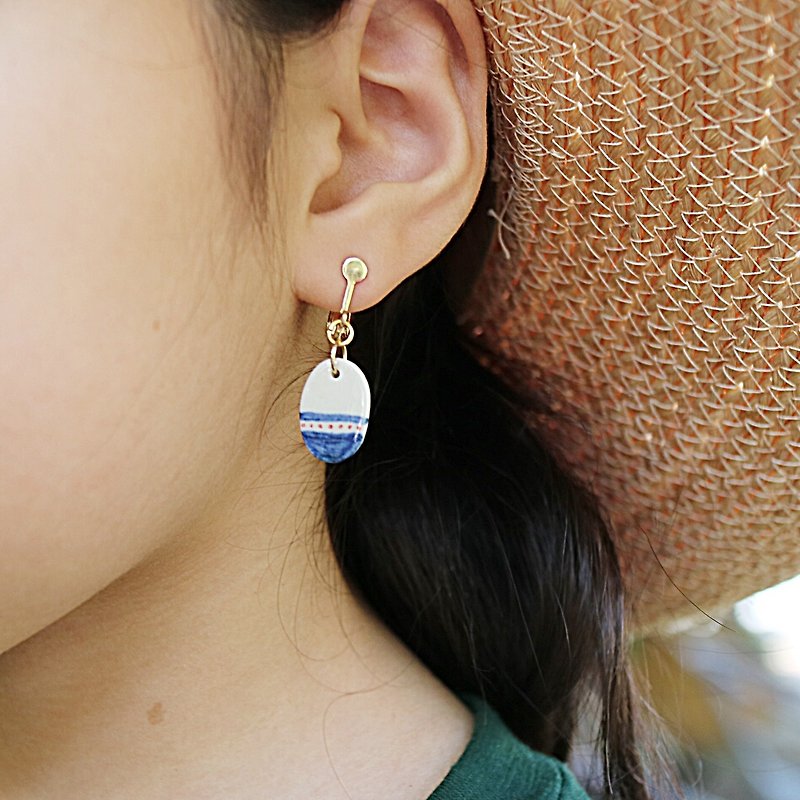 oval earring /  Tribal pattern 02 - 耳環/耳夾 - 陶 