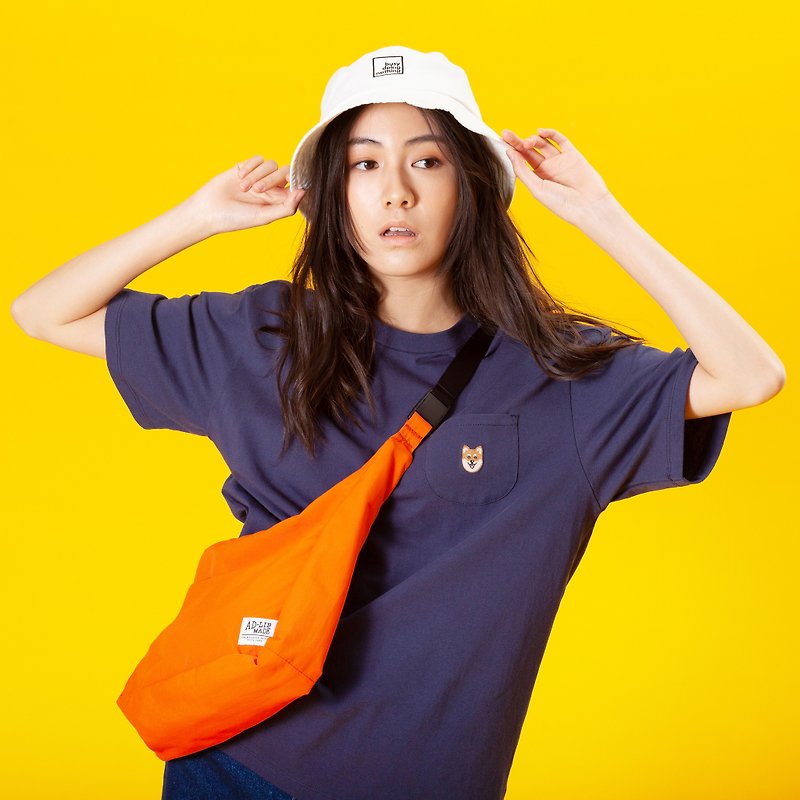 【Pjai】Oversized Pocket T-shirt- Navy//Orange//Grey (TP648) - Unisex Hoodies & T-Shirts - Cotton & Hemp Blue