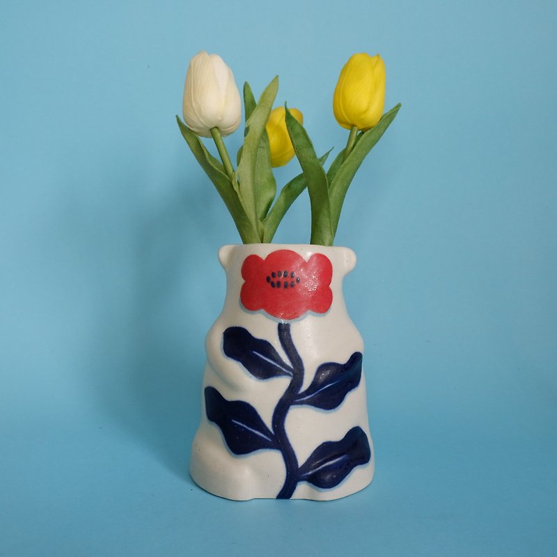 花瓶の花は形のブルーかわいいスタイルを負担します - 置物 - 陶器 ホワイト
