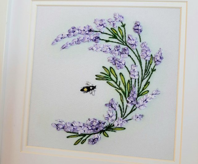 繡圖 ラベンダー刺繍絵、リボン刺繍ギフト - ショップ