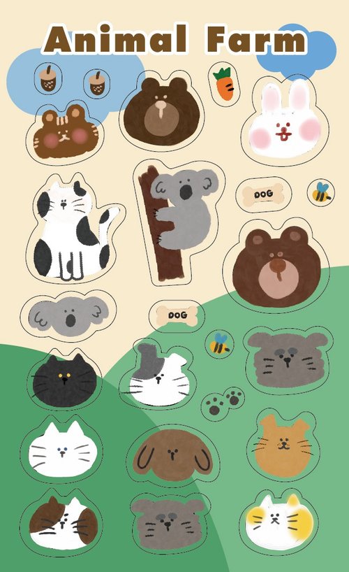 毬果設計 高質感透明防水貼紙-動物莊園 Clear Sticker