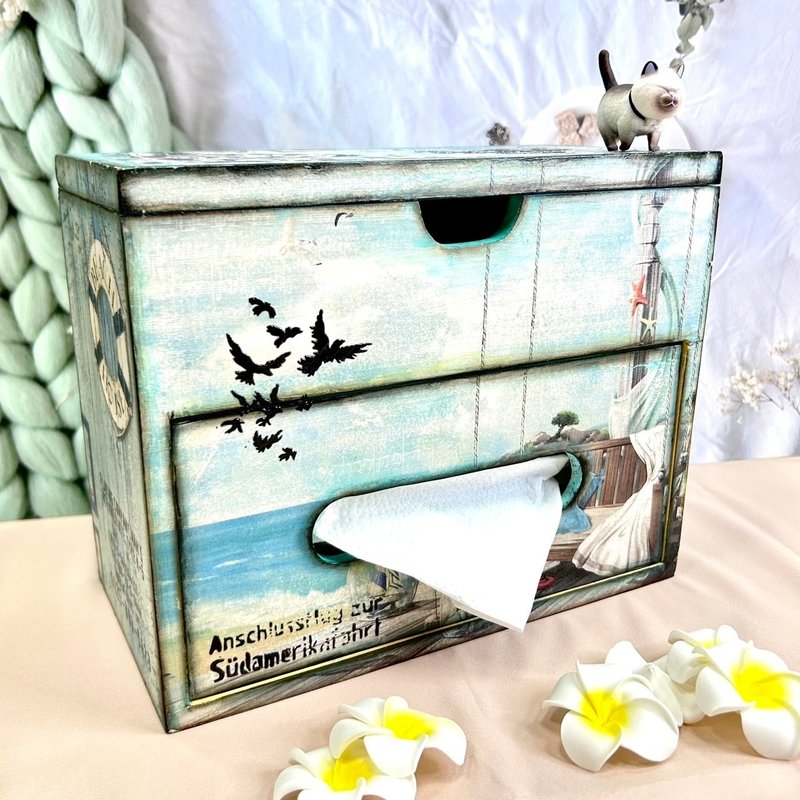 【手工製作】懷舊海洋 – 雙層設計面紙盒 收納面紙盒 - 面紙盒 - 木頭 