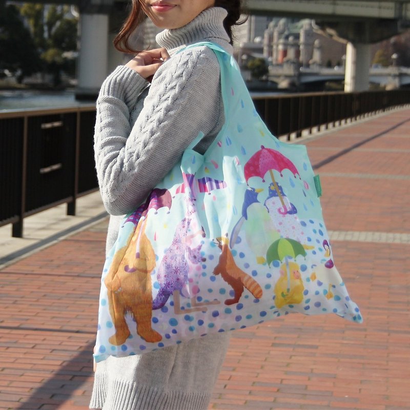 Prairie Dog Designer Reusable bag - Rainy Days - กระเป๋าถือ - เส้นใยสังเคราะห์ สีน้ำเงิน