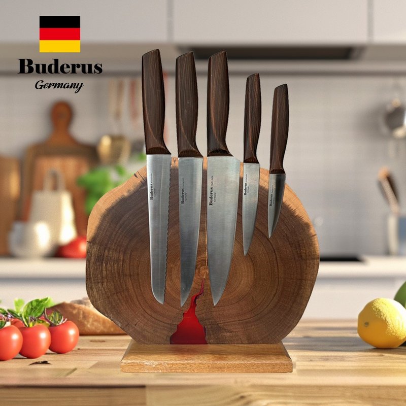 German Buderus Natural Acacia Wood Magnetic Knife Block Set - Annual Ring Design - มีด - ไม้ สีนำ้ตาล