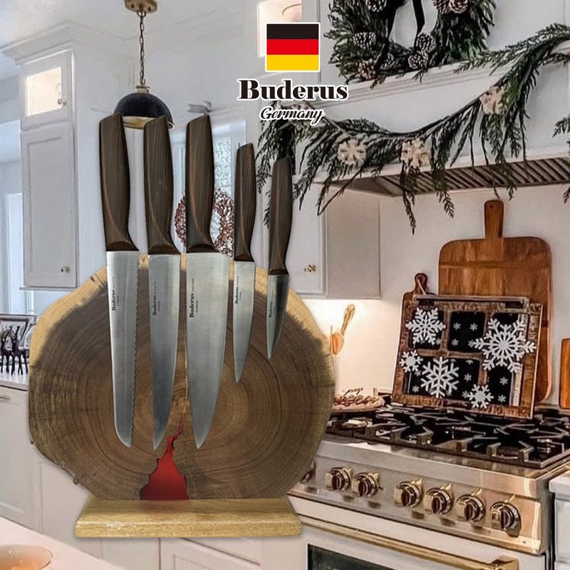 ドイツ Buderus 原生態マグネット式包丁スタンド6点セット_年輪モデル マグネット式包丁立て キッチン収納 - 包丁・ナイフスタンド - 木製 ブラウン