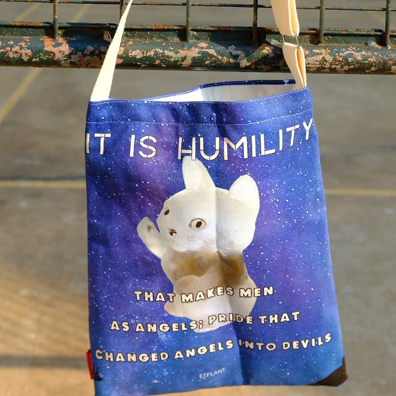 [Modest na cat] Humble Cat Tote Bag custom tote bag side backpack by ETPLANT - กระเป๋าแมสเซนเจอร์ - ผ้าฝ้าย/ผ้าลินิน สีน้ำเงิน