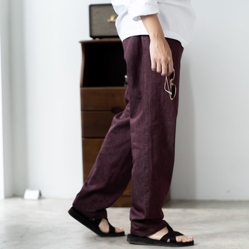 Blue & J Natural Cotton Mens Pants Minimal Pants - Maroon Red - 男長褲/休閒褲 - 棉．麻 紅色