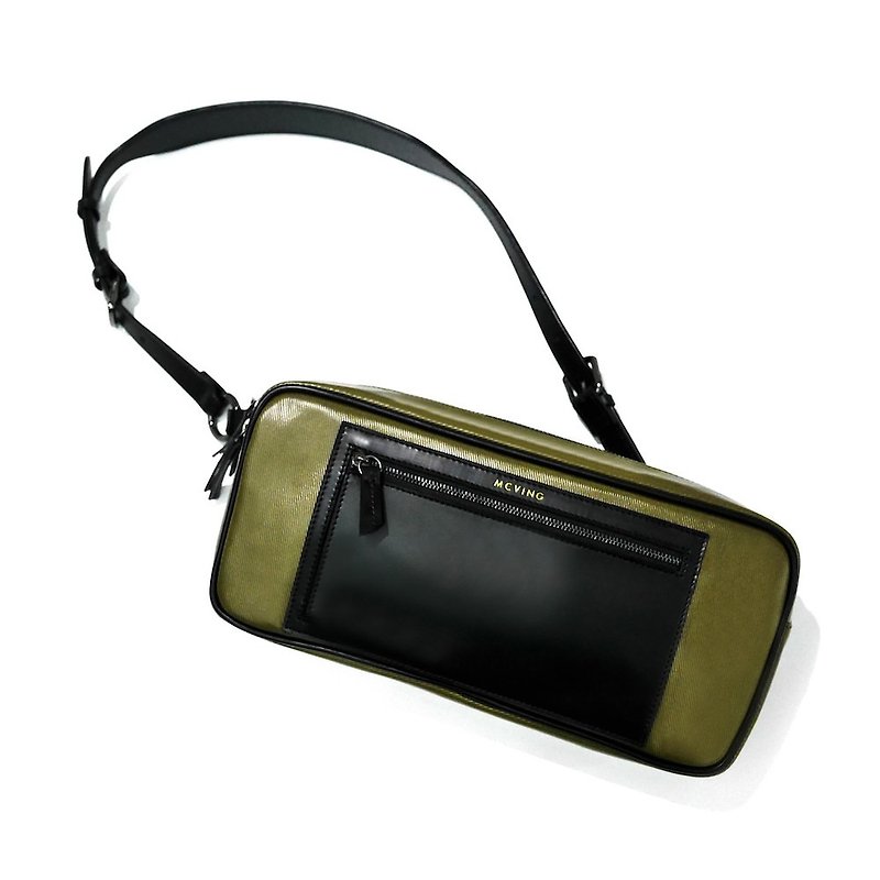 Army green waterproof BOX pockets - กระเป๋าคลัทช์ - วัสดุกันนำ้ สีเขียว