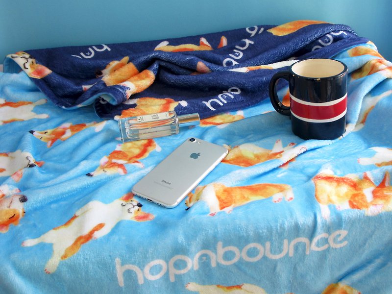 Corgi Goki Blanket Puppy Air Conditioning Blanket Warm Blanket Quilt Blanket Warm Blanket Pet Cover - ผ้าห่ม - ผ้าฝ้าย/ผ้าลินิน สีน้ำเงิน