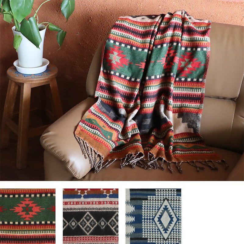 【予約販売】インド製カラフルエスニックブランケット - 毛布・かけ布団 - ポリエステル 多色