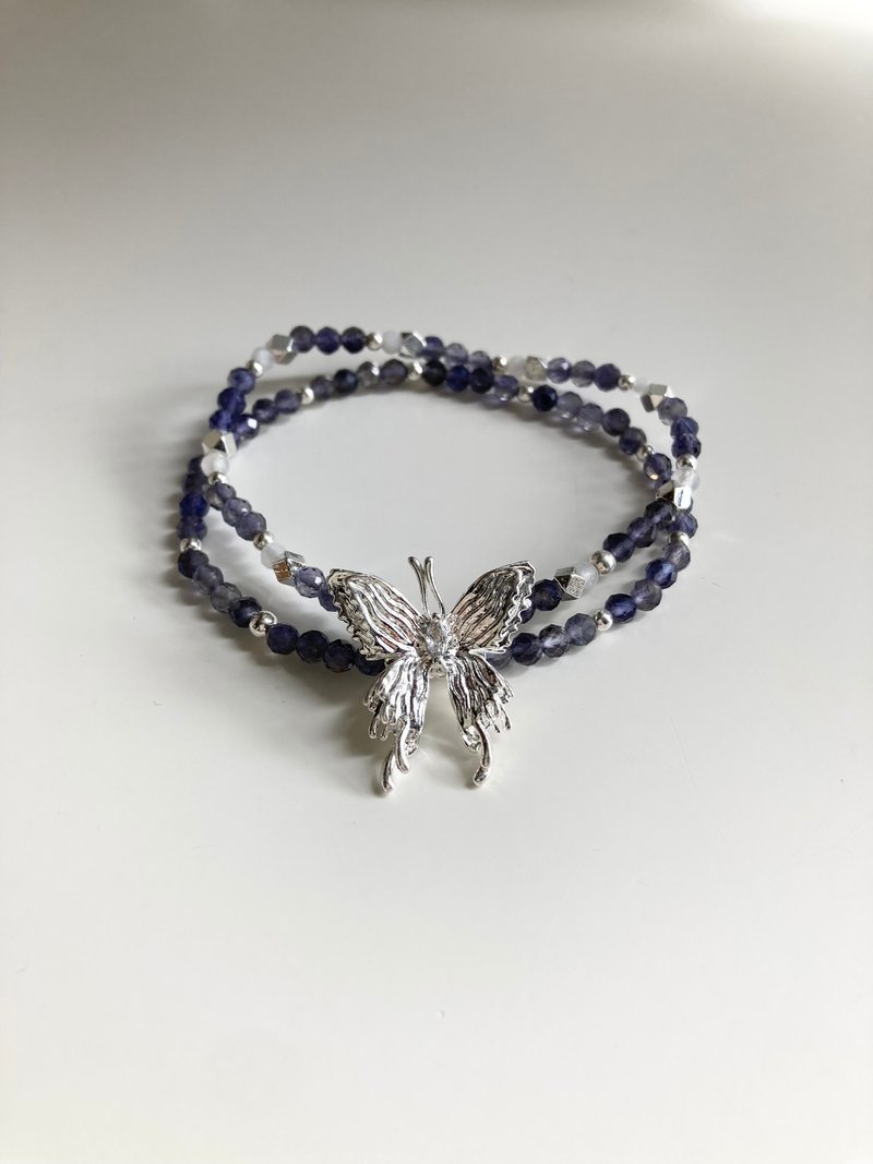 Cordierite double-strand butterfly bracelet can be converted to crystal or triple-strand design - สร้อยข้อมือ - คริสตัล 